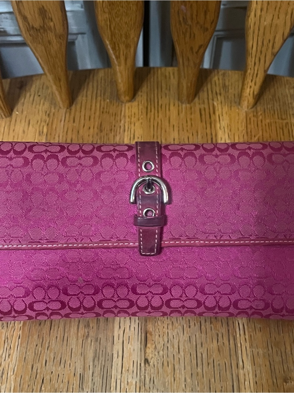 Coach Fuchsia Signature Large Jacquard Wallet with Buckle Detail - Picture 2 of 9